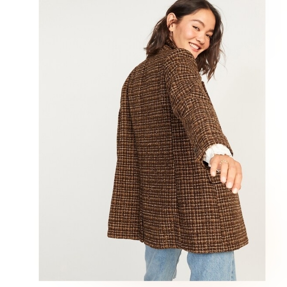 Oversized Plaid Soft-Brushed Tweed Blazer for Women - Picture 2 of 6